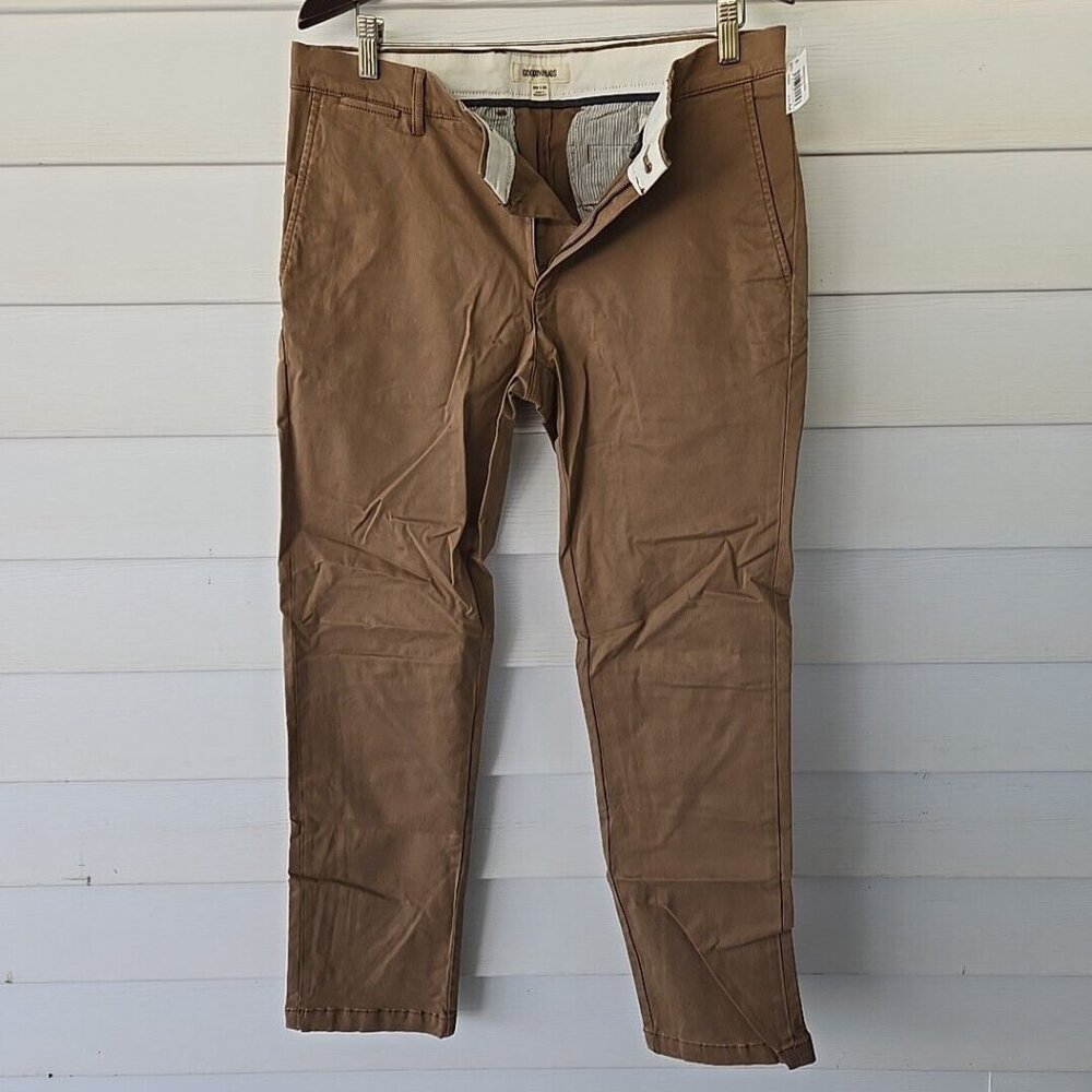 Men Goodthread Slim-Fit Washed Stretch Chino Pant British Khaki 32 W x 34 L